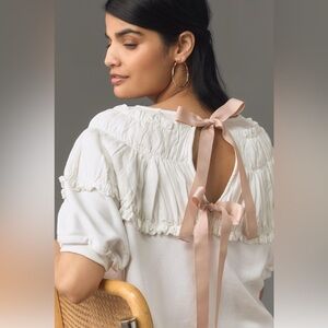 NWT By Anthropologie Tie-Back Ruched Blouse Small